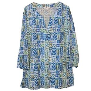 Vineyard Vines Tunic Top‎ Womens L 3/4 Sleeve Linen Blend Shirt Swim Cover Up